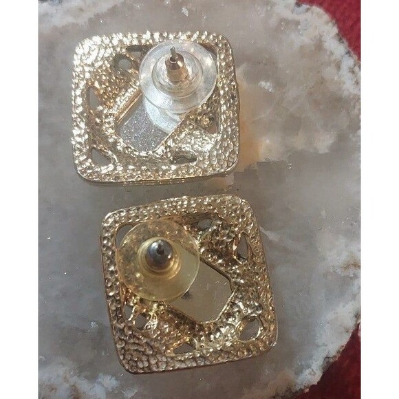 Vintage goldtone with red rhinestone earrings - Picture 7 of 10